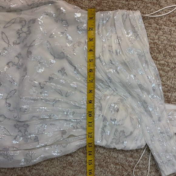 Nicole Miller Silk One Shoulder Dress Maxi 10 Long Foil Silver White Gown Size 2 - Picture 8 of 16